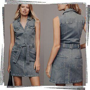 NWT: Light Blue Denim "Kelsee" Tie Belt Sleeveless Mini Dress (4) by PAIGE